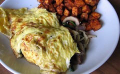 Mushroom and Spinach Omelet with Sweet Potato Hash Browns