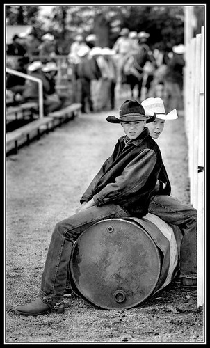 Two kids at the rodeo bw