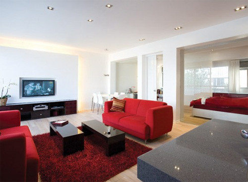 Red White Interior Design, Living room