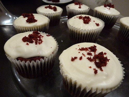 Red velvet cakes are an american tradition with cream cheese frosting