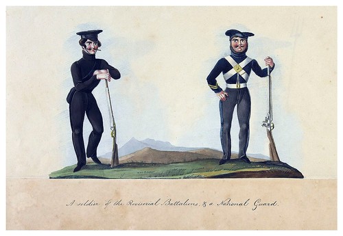 010- Un soldado de los Batallones Provisionales y un Guardia Nacional-Picturesque review of the costume of the portuguese 1836