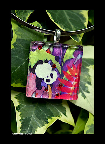 "TIPSY" the panda pendant with matching framable print/gift card by you.