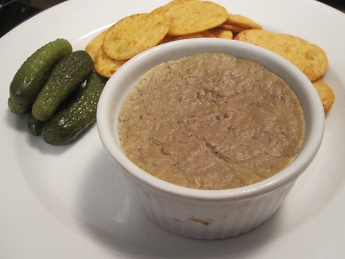 Liver mousse with crackers and cornichons