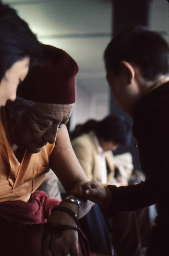HH Dilgo Khyentse Rinpoche, checking the time, Rabjam Rinpoche,  Dhungsey Ani Sakya, 1976, SeaTac Airport,  Seattle, Washington, USA by Wonderlane