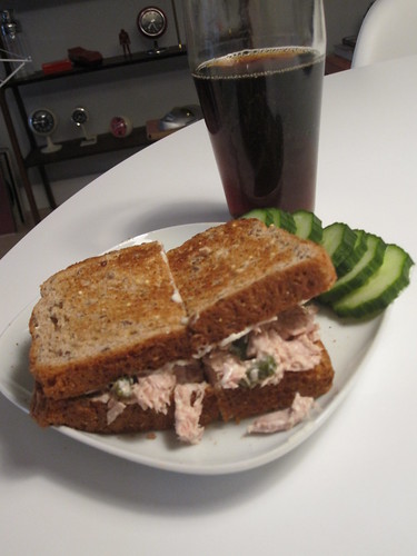 Tuna sandwich and cucumber slices