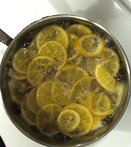 lemons boiling in simple syrup