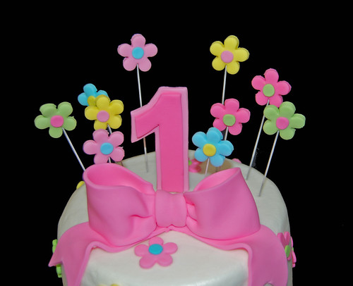 cakes pictures for birthday. 1st irthday colorful cake with flowers and a bow top view