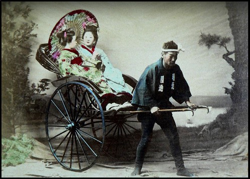 TWO GEISHA IN A 'RICKSHAW --- A Hurried Print from T. ENAMI'S Studio in Old 1890s JAPAN