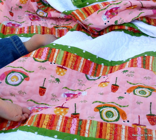 pink orange green quilt front and baby feet :)