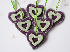 Purple and green, modern decorative hearts, good for Valentine's Day, acrylic painted