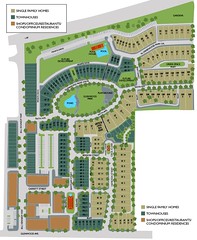 the site plan, showing single-family, townhouses, and mixed/commercial locations (courtesy of Green Street Properties)