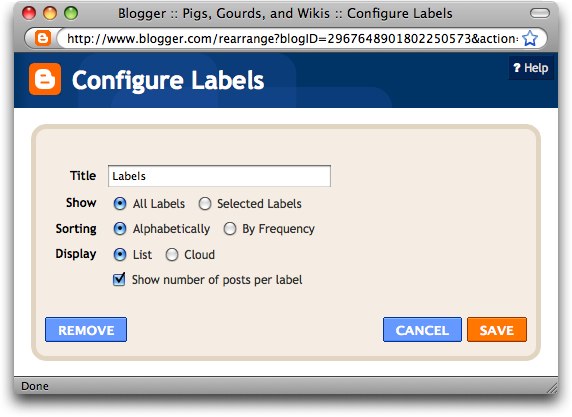 Blogger Configure Labels default