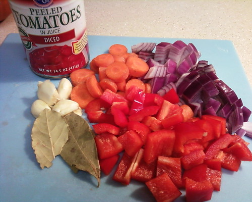 Add 1 onion, carrot, bellpepper