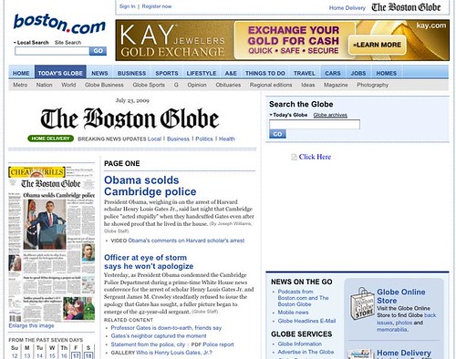 boston globe front page. 23 July 2009 front page of Boston Globe