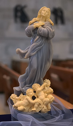 Alabaster statue, "Our Lady of the Assumption", made in Florence, Italy, from the collection of the Marianum, photographed at the Cathedral of Saint Peter, in Belleville, Illinois, USA