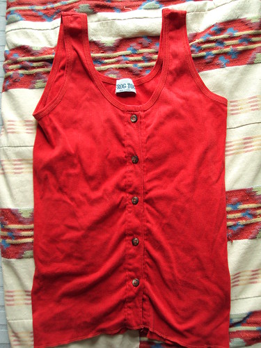 Red Ribbed Button-down Tank