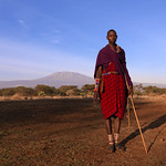 Maasai man and Kilimandjaro - Kenya