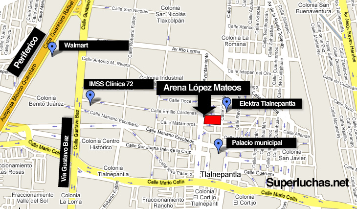 Mapa de acceso a la Arena López Mateos de Tlalnepantla, Estado de México