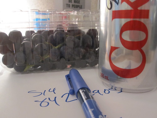 Grapes and a Diet Coke from home
