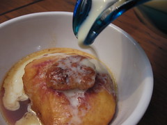Baked Peaches with Frangelico and Hazelnut Frangipane.