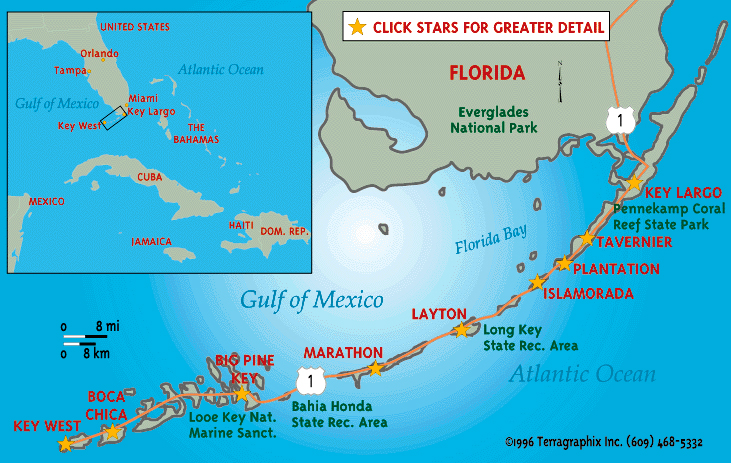 mapa Miami a Key West