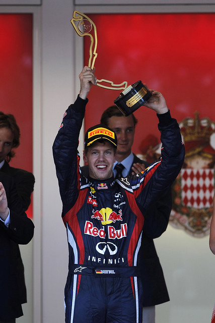 Sebastian Vettel, Red Bull Racing RB7 Renault Podium - Monaco GP 2011