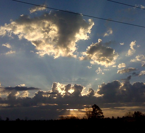 Sun streaming through the clouds near Loris, SC
