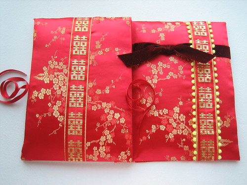 Wedding Guest Book Oriental themed Fabric Book Cover Full Open Cover View 