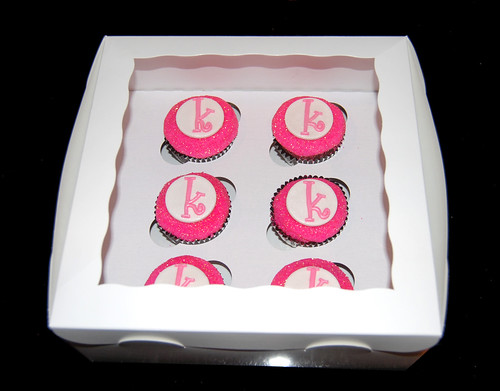 monogram pink glitter birthday cupcakes