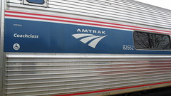 Amtrak Amfllet / Coachclass car up close. Glenview Illinois. April 2009.