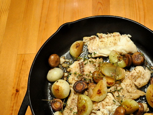 Cast Iron Skillet-Seared Cod with Mushrooms