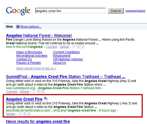 Angeles Crest Fire - Malicious Search Result