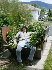Scott Relaxing on His Vanquished Adversary  in the Skip Bin