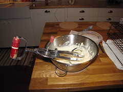 I even used an old egg beater to whip up the icing. Much quieter than an electric mixer.