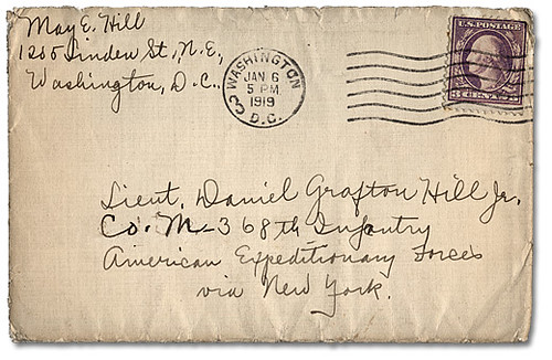 Envelope containing May Edward Hill’s letter to Daniel Hill Jr., January 5, 1919, Archives of Ontario