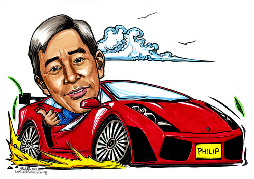Caricature of boss in Lamborghini A4