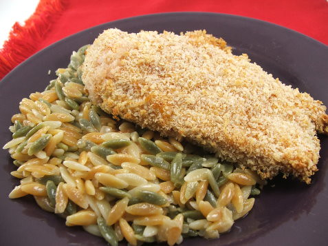 Crunchy Baked Chicken with Orzo