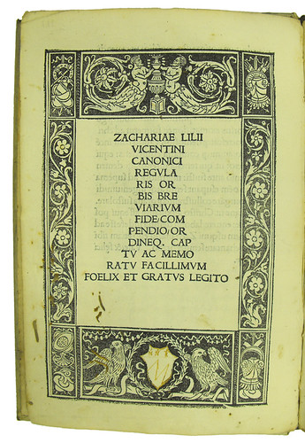 Woodcut border on title page of Lilius, Zacharias: Orbis breviarium
