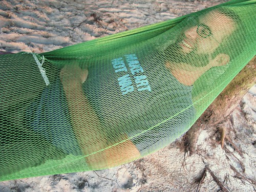 Tbone wrapped in a green hammock - Otres Beach, Cambodia