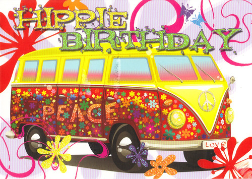 Hippie Birthday VW Van Postcard by crayolamom