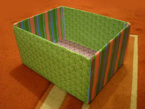 I covered a small cardboard box with scrapbooking papers