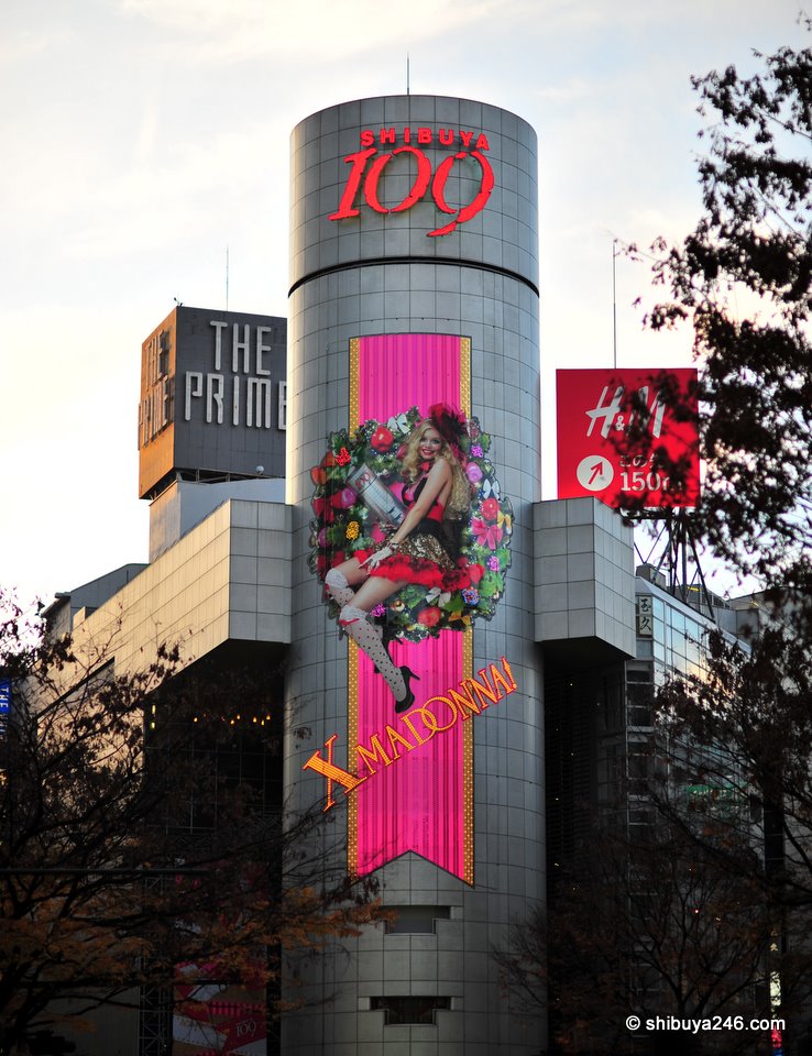X Madonna lighting up the Shibuya 109 tower