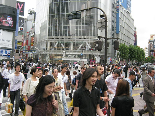 The famous and super-busy scramble crosswalk at Shibuya.