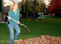 Cathie in the leaves