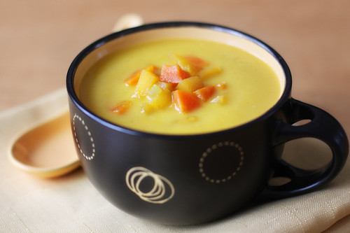 Root vegetables and apple spiced soup