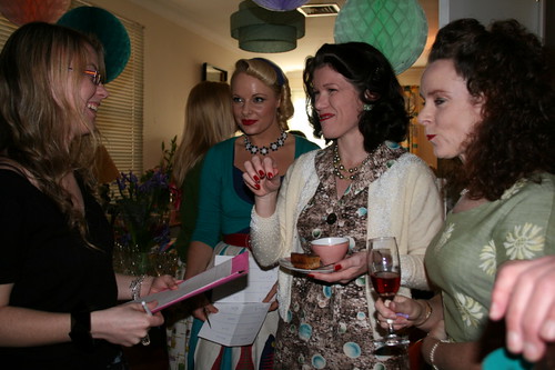 Ursula and Pia (left) share a joke with guests