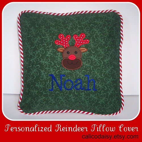 Reindeer applique personalized pillow cover - frame