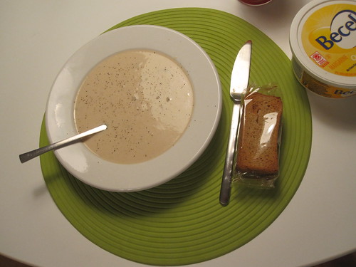 Cream of mushroom soup and crackers