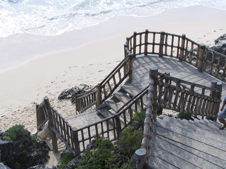 Stairway to the beach at Tulum ruins (not historic)
