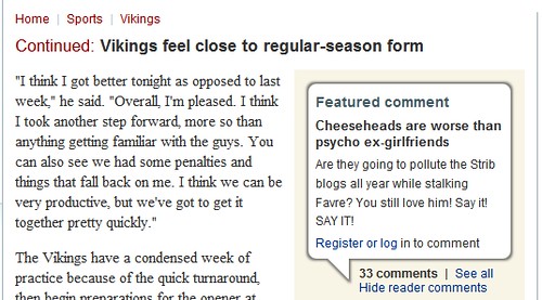 Featured Comment On Vikings Story From startribune.com - 09/01/09